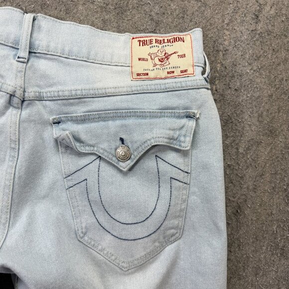 True Religion Denim Shorts Men 34 Light Blue Rocco Relaxed Skinny Stretch 12" - Picture 9 of 15